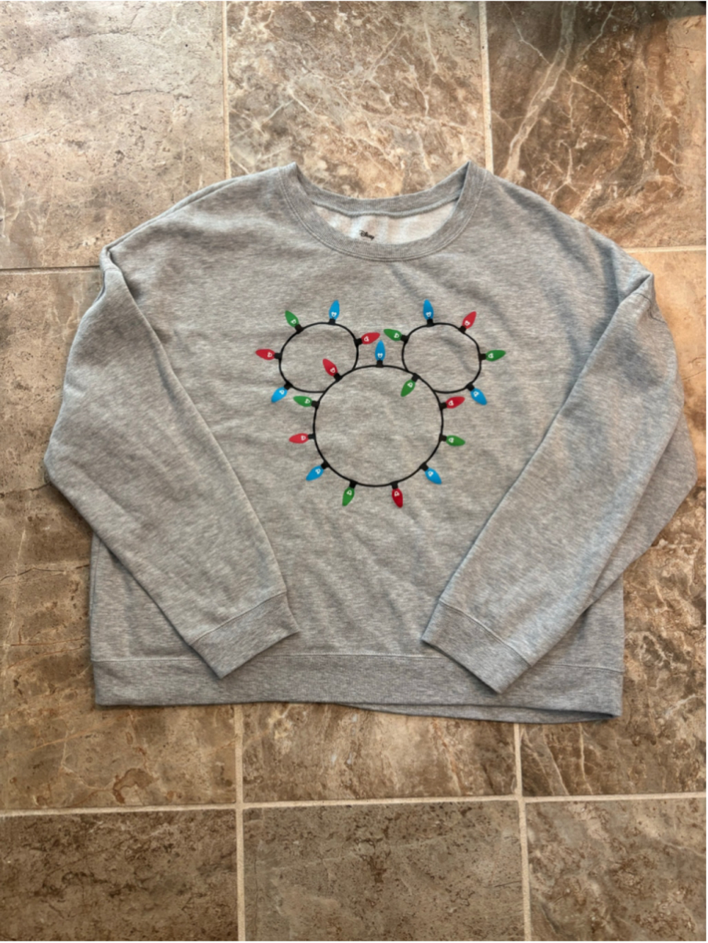 Disney Mickey Mouse Christmas Lights Gray Crewneck Sweatshirt Size XXL Holiday